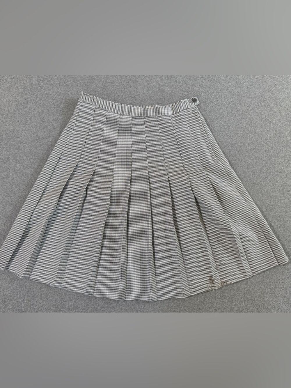 Vintage Briggs Pleated Houndstooth A-Line Skirt women small 4-6 preppy academia